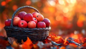 Autumn Apple Harvest Basket 4K Desktop Wallpaper Fall Season