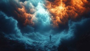 Man in Stormy Sea Abstract Art Mobile Background Wallpaper
