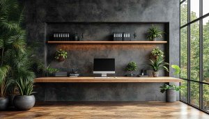 Modern Home Office Plants Decor Desktop Background Wallpaper 4K