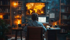 Cozy Programmer Workspace Wallpaper Dual Monitor Desktop Background 4K