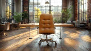 Modern Office Interior 4K Wallpaper, Empty Chair Desktop Background