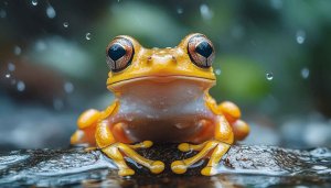 Yellow Tree Frog in Rain 4K Desktop Mobile Wallpaper