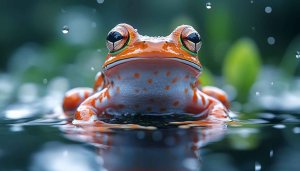 Orange Frog in Water Wallpaper, Exotic Amphibian Mobile Background