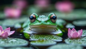 Cute Frog in Lily Pond 4K Mobile Wallpaper Background