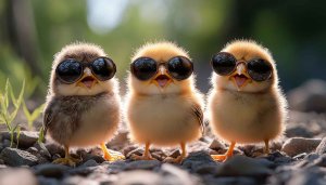Cute Chicks With Sunglasses 4K Desktop Background Funny Animal Wallpaper