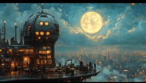 Cyberpunk City Moon Wallpaper 4K Desktop Background Mobile Wallpaper