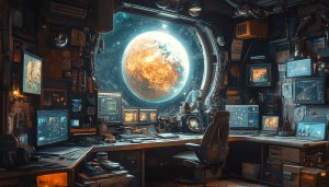 Sci-Fi Spaceship Interior Wallpaper, Outer Space Planet View 4K Background