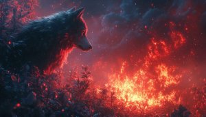 Fiery Wolf 4K Wallpaper: Dramatic Fire Background for Desktop Mobile
