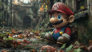 Distressed Super Mario Mobile Wallpaper in Abandoned Urban Environment
