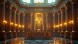 Grand Hall Interior with Columns 4K Desktop Wallpaper Background