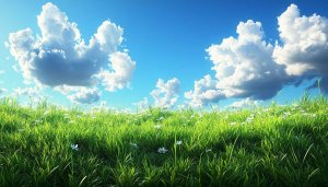 Green Grass Field White Flowers Blue Sky Mobile Wallpaper 4K