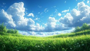 Vibrant Green Meadow and Cloudscape 4K Desktop Mobile Wallpaper