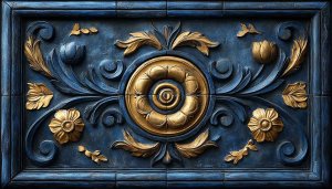 Golden Floral Carved Blue Texture 4K Desktop Mobile Wallpaper