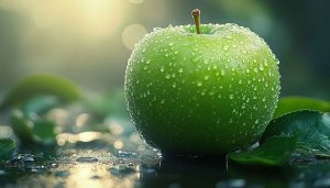 Fresh Green Apple Mobile Wallpaper with Water Droplets 4K