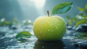 Green Apple with Water Droplets Desktop Background Free Mobile Wallpaper