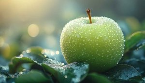 Fresh Green Apple Dew Drops Mobile Wallpaper HD Resolution
