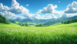 Green Field and Mountain 4K Desktop Background Spring Scenery Wallpaper