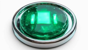 Glowing Green Button Chrome Detail Mobile Wallpaper Abstract Design