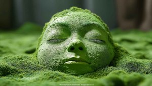 Green Face Mask 4K Wallpaper - Serene Beauty Mobile Background