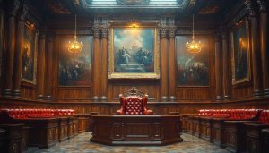 Ornate Courtroom Judge's Seat Wallpaper 4K Desktop Background Free