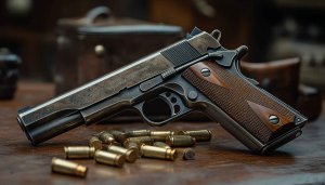 Vintage Pistol Gun with Bullets, 4K Mobile Background Wallpaper