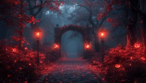 Spooky Halloween Night Forest Path 4K Desktop Background Wallpaper