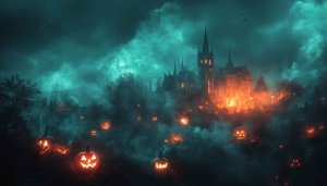 Spooky Halloween Castle 4K Desktop Wallpaper Pumpkin Lantern Background