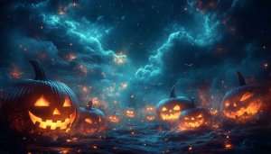 Spooky Halloween Pumpkins Wallpaper, Glowing Jack O Lantern Backgrounds 4K