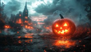 Spooky Halloween Pumpkin Castle Wallpaper, Scary Mobile Background 4K