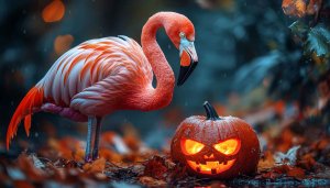 Flamingo Halloween Pumpkin Wallpaper, Free Spooky Autumn Background for Desktop