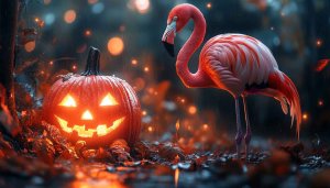 Flamingo and Jack O Lantern Halloween mobile wallpaper creepy background