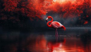 Red Flamingo Reflecting in Lake Mobile Wallpaper, Free Nature Background