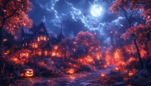 Spooky Halloween Night Wallpaper Full Moon Autumn 4K Background