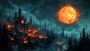 Spooky Halloween Castle Orange Moon Mobile Background Free Wallpaper