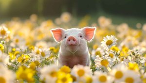 Cute Piglet Desktop Background Animal Spring Flower 4K Wallpaper