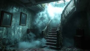 Haunted House Staircase 4K Wallpaper - Spooky Mansion Mobile Background