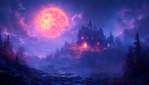 Spooky Castle Moonlit Night Wallpaper, Halloween Theme Desktop Background