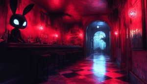 Creepy Rabbit Glowing Eyes Bar Red Mobile Background Wallpaper