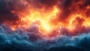 Fiery Ocean Storm Mobile Wallpaper, Dramatic Waves 4K Background
