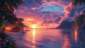 Tropical Island Sunset 4K Desktop Background Free Mobile Wallpaper