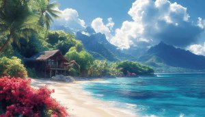 Tropical Beach Resort 4K Desktop Background, Ocean View Mobile Wallpaper