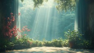 Sunlit Forest Garden View 4K Desktop Background Mobile Wallpaper