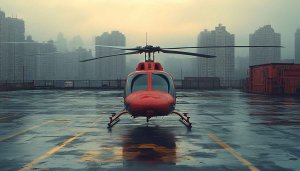 Red Helicopter Urban Cityscape 4K Mobile Background Free Wallpaper