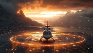 Helicopter Landing Pad Sunset Glow City 4K Desktop Wallpaper