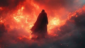 Dramatic Hero in Fiery Sky - 4K Desktop Background