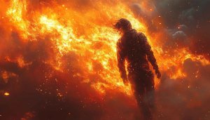 Fiery Inferno Man Silhouette 4K Desktop Wallpaper, Free Mobile Background