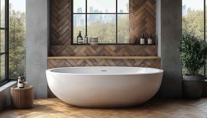Modern Bathroom Herringbone Tile Wallpaper for Desktop Background Free