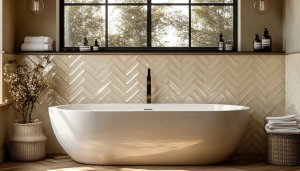 Modern Bathroom Interior Design Wallpaper, Minimalist Bathtub Background