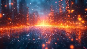 Glowing Orange Cityscape 4K Desktop Wallpaper, Futuristic City Background
