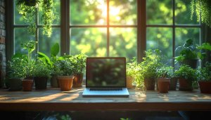 Laptop Plants Window 4K Desktop Background Free Greenery Wallpaper